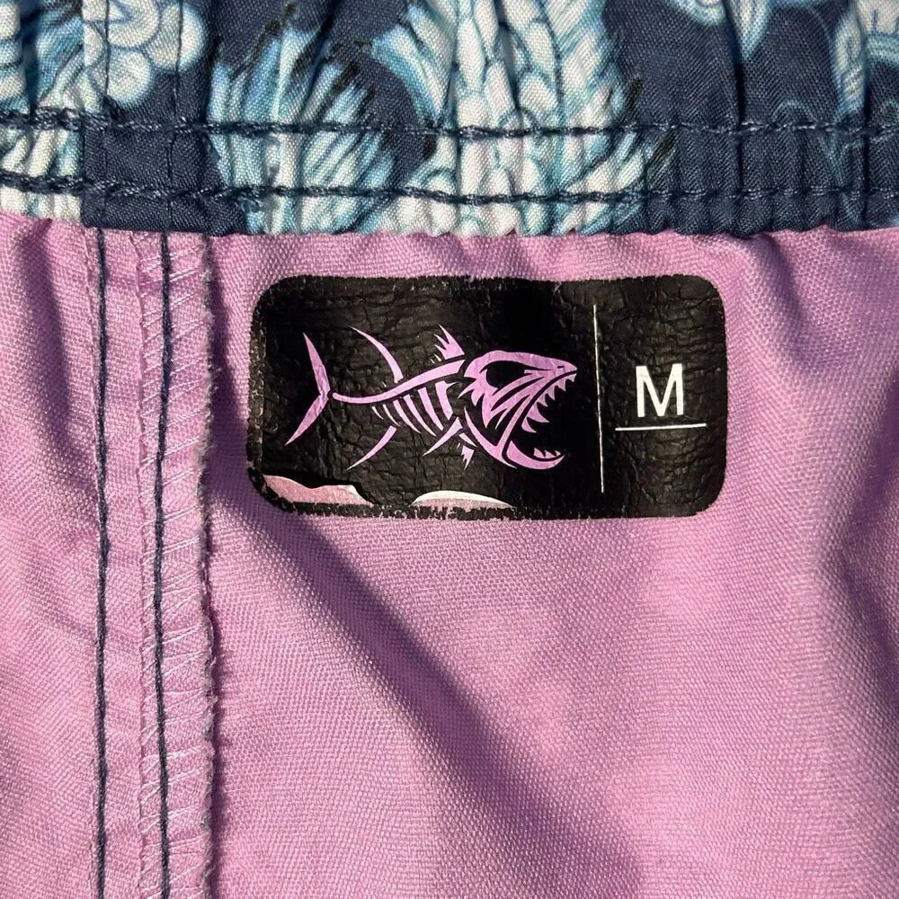 Psycho Tuna Men’s Medium Swim Shorts Pockets Blue Fish Sea Print